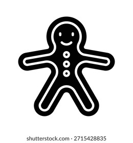 Cute Christmas Gingerbread Man Cookie Vector Illustration, Solid Style Icon.