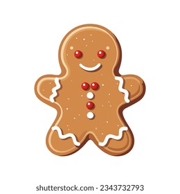 Cute christmas gingerbread man in flat style isolated on white background. Vector illustration