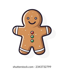 Cute christmas gingerbread man in flat style isolated on white background. Vector illustration