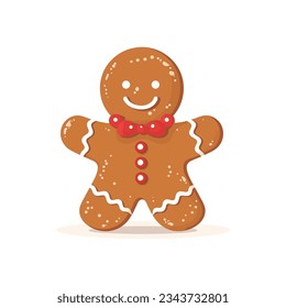 Cute christmas gingerbread man in flat style isolated on white background. Vector illustration