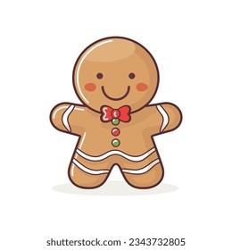 Cute christmas gingerbread man in flat style isolated on white background. Vector illustration