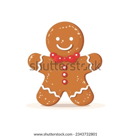 Cute christmas gingerbread man in flat style isolated on white background. Vector illustration