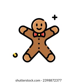 Cute christmas gingerbread man icon color in flat style isolated on white background. Vector illustration