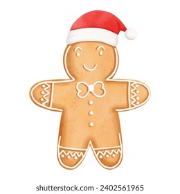 Cute Christmas gingerbread man in watercolor style.