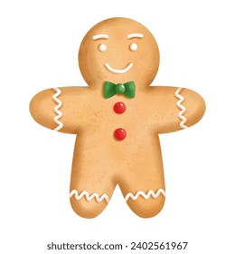 Cute Christmas gingerbread man in watercolor style.