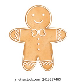 Cute Christmas gingerbread man in watercolor style. Vector illustration