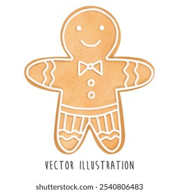 Bonito Natal gengibre homem em estilo aquarela. Ilustração vetorial	