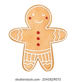 Cute Christmas gingerbread man in watercolor style. Vector illustration	