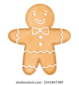 Cute Christmas gingerbread man in watercolor style. Vector illustration	