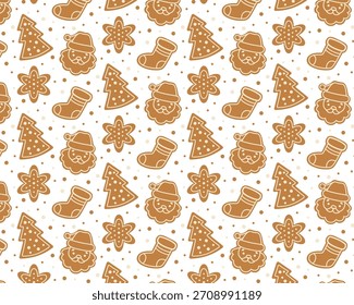 Cute Christmas gingerbread pattern. Isolated white background. Vector illustration.