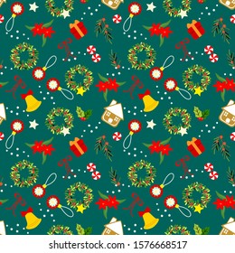 Cute Christmas gingerbread and Christmas tree seamless pattern. 