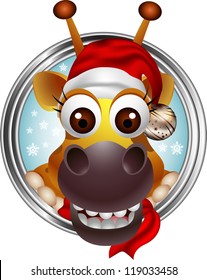 Cute Christmas Giraffe Head Cartoon