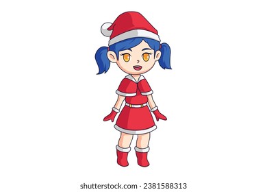 Cute Christmas Girl Cartoon Character Design