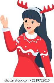 Cute Christmas Girl Character Design Illustration