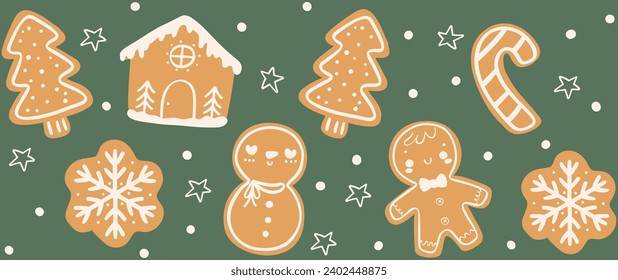 Cute Christmas Glass Can Wrap Gingerbread cookies Pattern layered printable for 16 oz Libbey isolated on background.