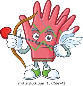 Cute christmas gloves Cupid cartoon character with arrow and wings