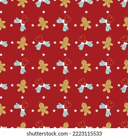 süße Weihnachtshandschuhe nahtlose Wiederholung mit rotem Hintergrund