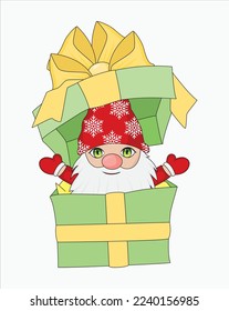 Cute Christmas Gnome In Gift Box Vector