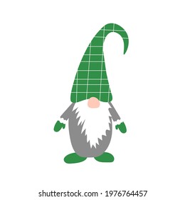 Cute christmas gnome. Hand draw elf. Vector illustration with characters in green hats.