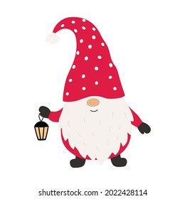 Cute christmas gnome with lantern. Vector illustration.