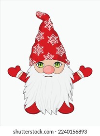 Cute Christmas Gnome With Open Hands Vector