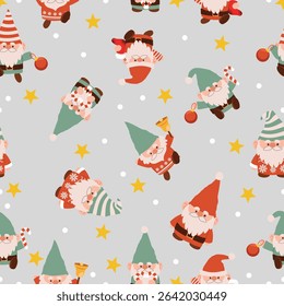 cute christmas gnome seamless pattern for festive wrapping paper textile design and holiday backgrounds