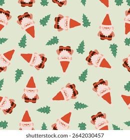 cute christmas gnome seamless pattern for festive wrapping paper textile design and holiday backgrounds