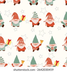 cute christmas gnome seamless pattern for festive wrapping paper textile design and holiday backgrounds