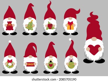 Cute Christmas Gnome Set, Cute cheerful gnomes