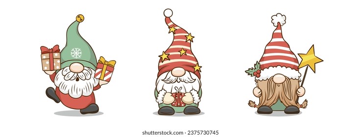 Cute Christmas Gnome Set. Collection of funny gnome characters for kids