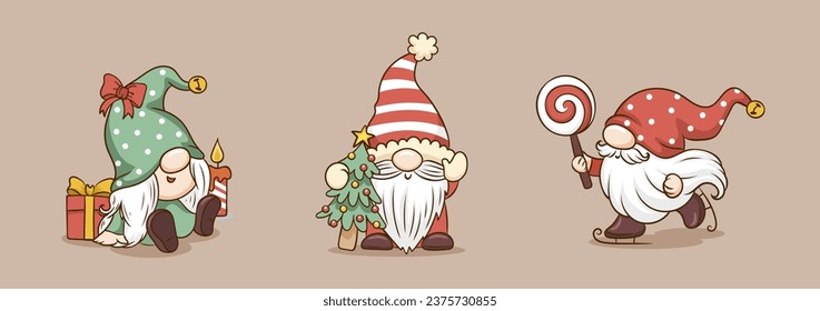 Cute Christmas Gnome Set. Collection of funny gnome characters for kids