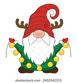 Cute Christmas Gnome vector isolated on white background. Gnome cartoon illustration.