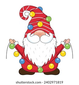 Cute Christmas Gnome vector isolated on white background. Gnome cartoon illustration.