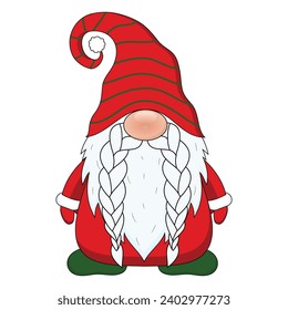 Cute Christmas Gnome vector isolated on white background. Gnome cartoon illustration.