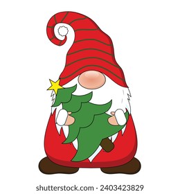 Cute Christmas Gnome vector isolated on white background. Gnome cartoon illustration.