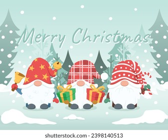 Cute Christmas Gnomes Cartoon Character Christmas Card Illustration