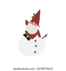 Cute Christmas gnomes with gifts, Christmas tree, house, decor. New Year and Christmas attributes vector flat illustration. Traditional winter holidays.