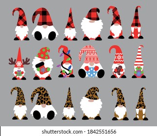 Cute Christmas Gnomes in Leopard and Buffalo Plaids