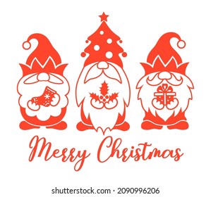 Cute Christmas gnomes. Merry Christmas card. Sign silhouette design. Holiday symbol.