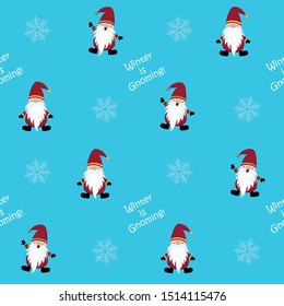 Cute christmas gnomes seamless patterns vector. Seamless cartoon wallpaper on a blue background.