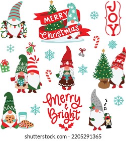 Cute Christmas gnomes vector illustration set. For Christmas cards, winter decor etc.