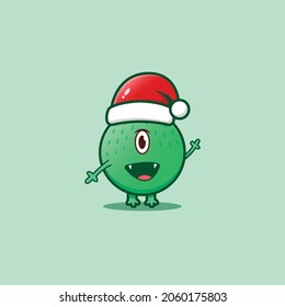 Cute of Christmas green monster. Isolated on green background