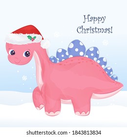 Cute Christmas greeting card with cute animals illustration. Christmas and winter decoration.