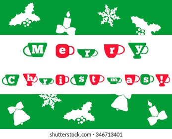 Cute christmas greeting card with coffee cups.