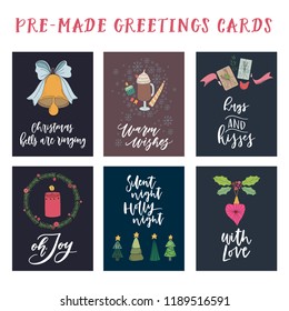  Cute Christmas greeting card with hand written lettering quotes. Modern calligraphy postcard. Holidays.