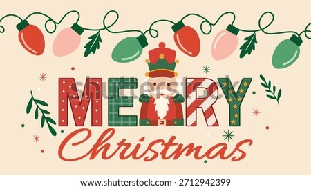 Cute Christmas Greeting Card with Nutcracker and Festive Holiday Lights