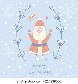 Cute Christmas greeting card with Santa Claus. EPS 10. No transparency. No gradients.