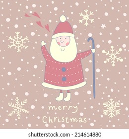 Cute Christmas greeting card with Santa Claus. EPS 10. No transparency. No gradients.
