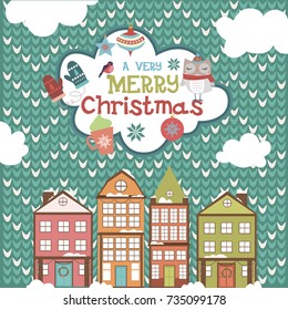 Cute Christmas greeting card. Vector illustration