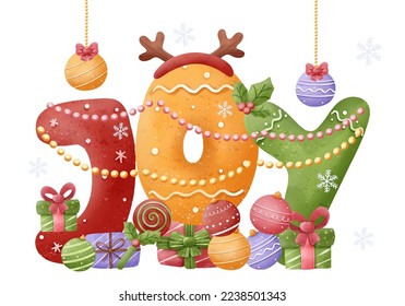 Cute Christmas Greeting Illustration in watercolor